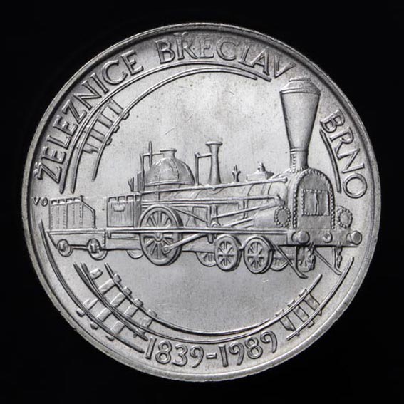 50 Kčs/1989 - Železnice Břeclav -  Brno - 150. výročie zahájenia žel. dopravy